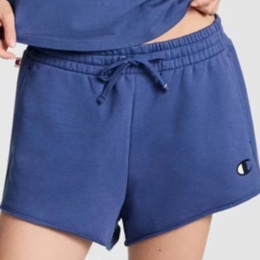Champion Iconic Shorts Womens XS  Blue‎ French Terry Pull On Raw Hem NEW